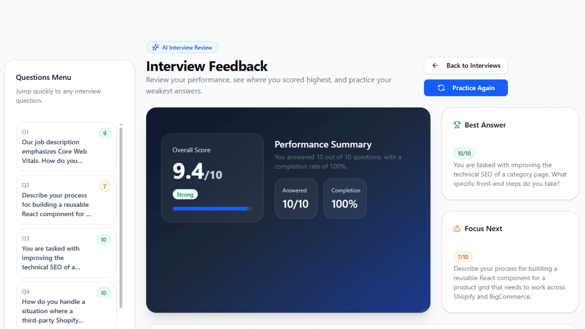 interview practice progress